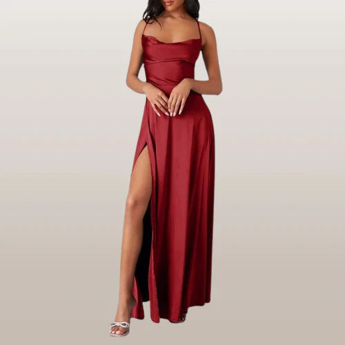 Elegant White Maxi Dress with High Slit and Spaghetti Straps 6