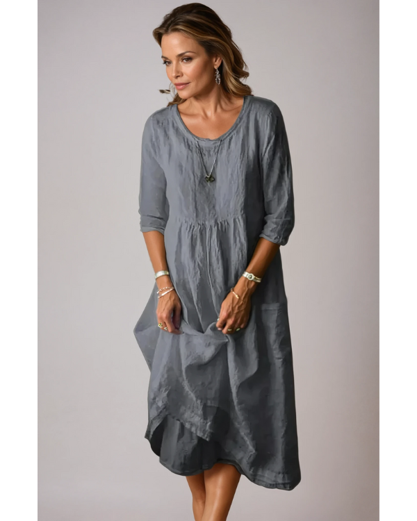 Elegant White Midi Dress with 3/4 Sleeves for Women 2