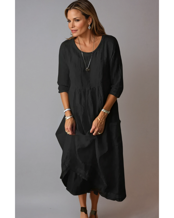Elegant White Midi Dress with 3/4 Sleeves for Women 3