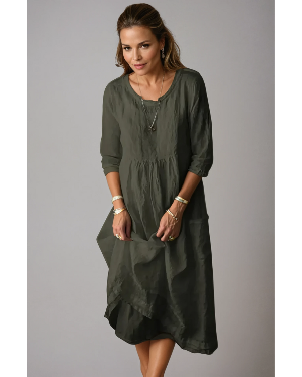 Elegant White Midi Dress with 3/4 Sleeves for Women 4
