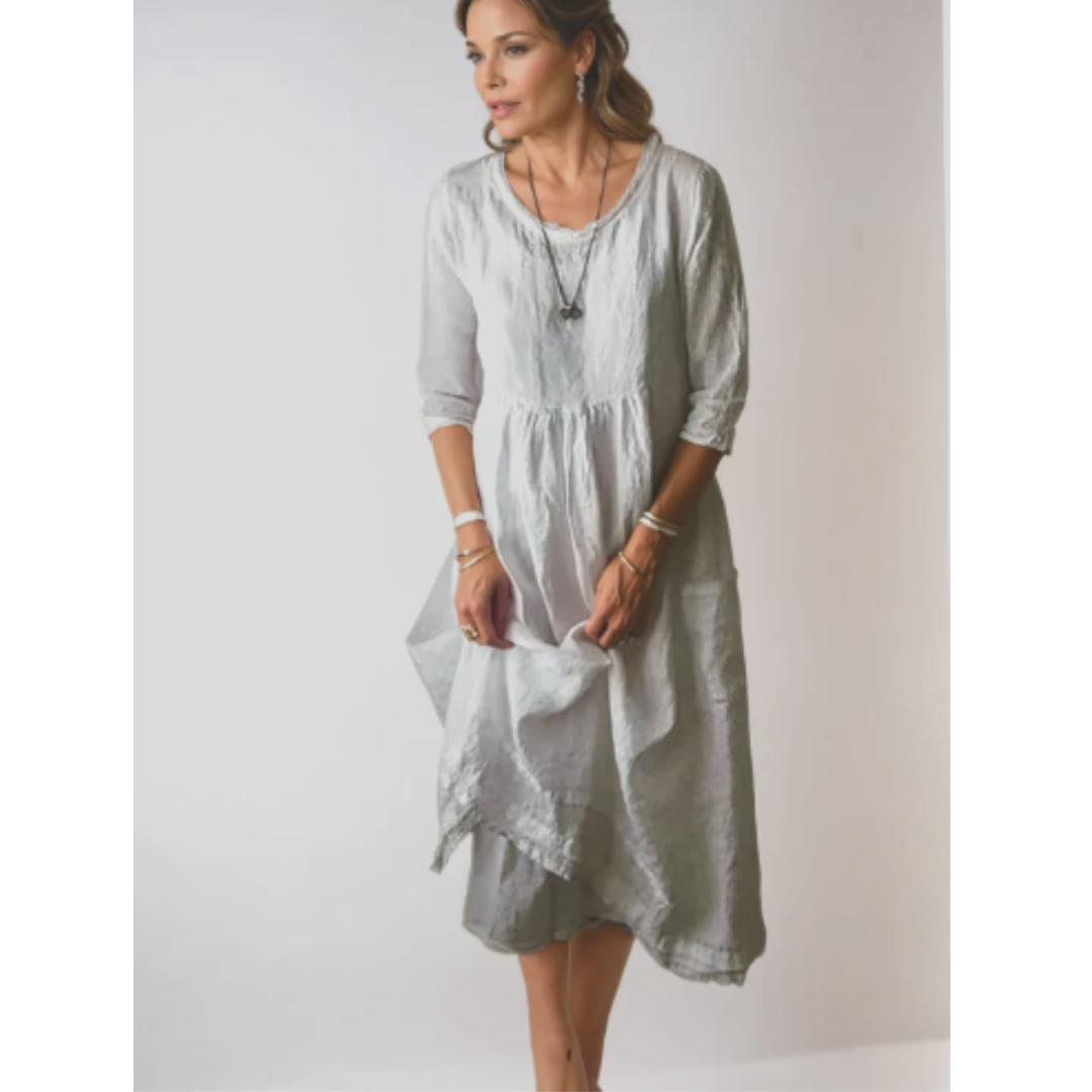 Elegant White Midi Dress with 3/4 Sleeves for Women 5