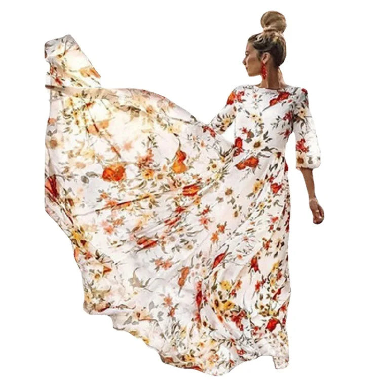 Elegant Women's Maxi Dress with 3/4 Sleeves and Belt 1
