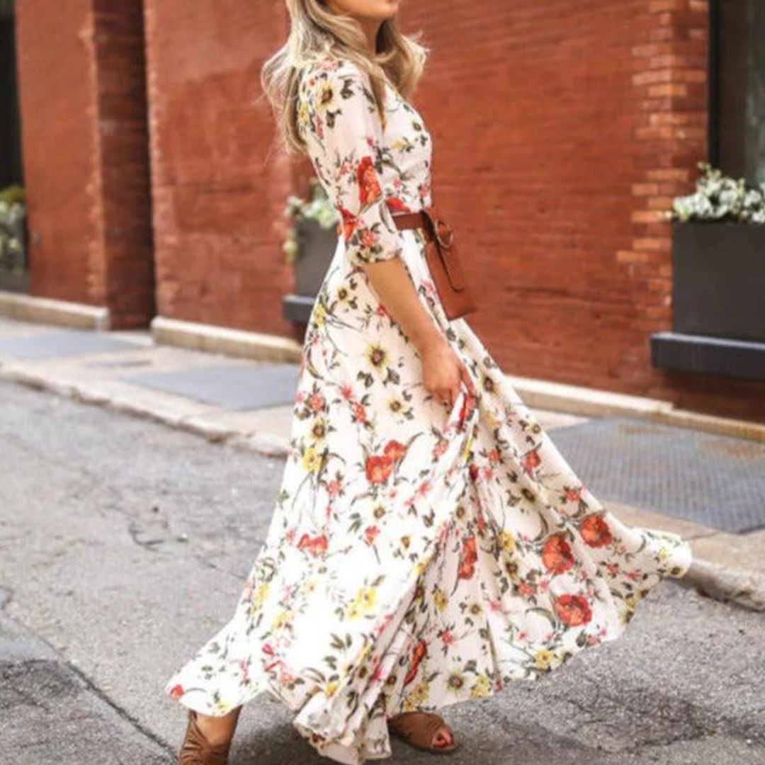 Elegant Women's Maxi Dress with 3/4 Sleeves and Belt 2
