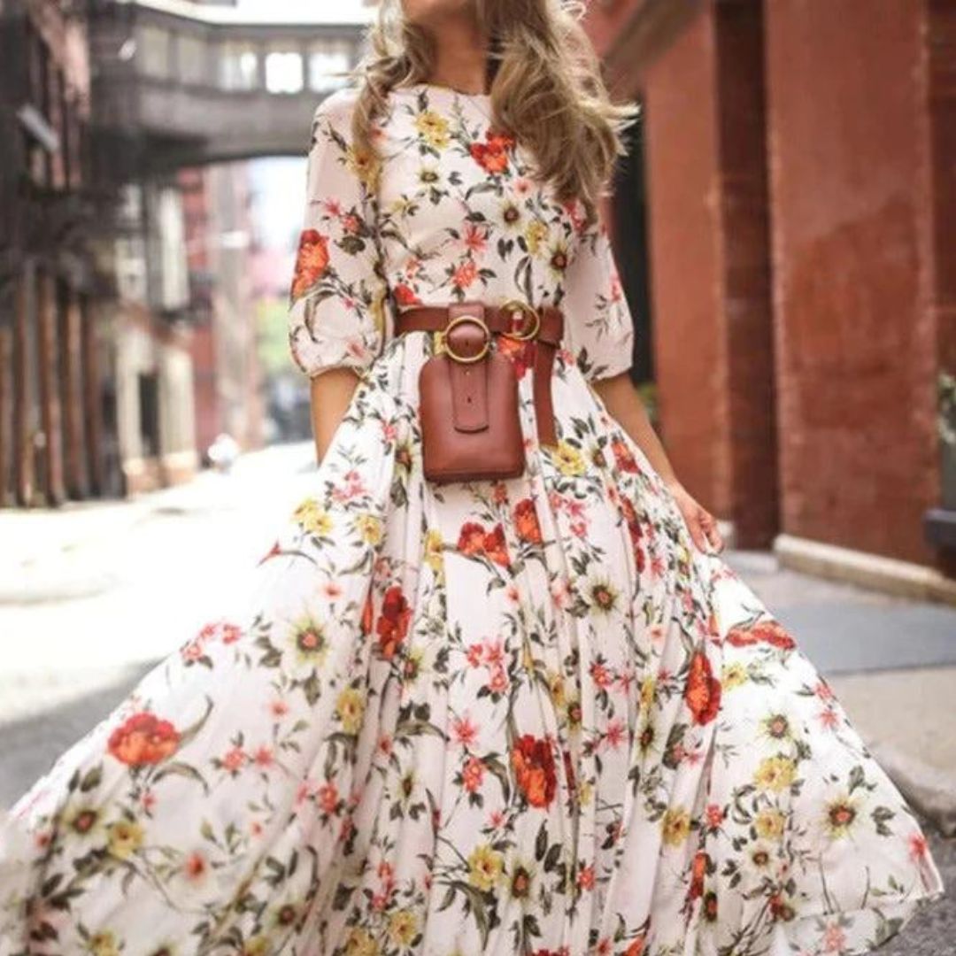 Elegant Women's Maxi Dress with 3/4 Sleeves and Belt 4