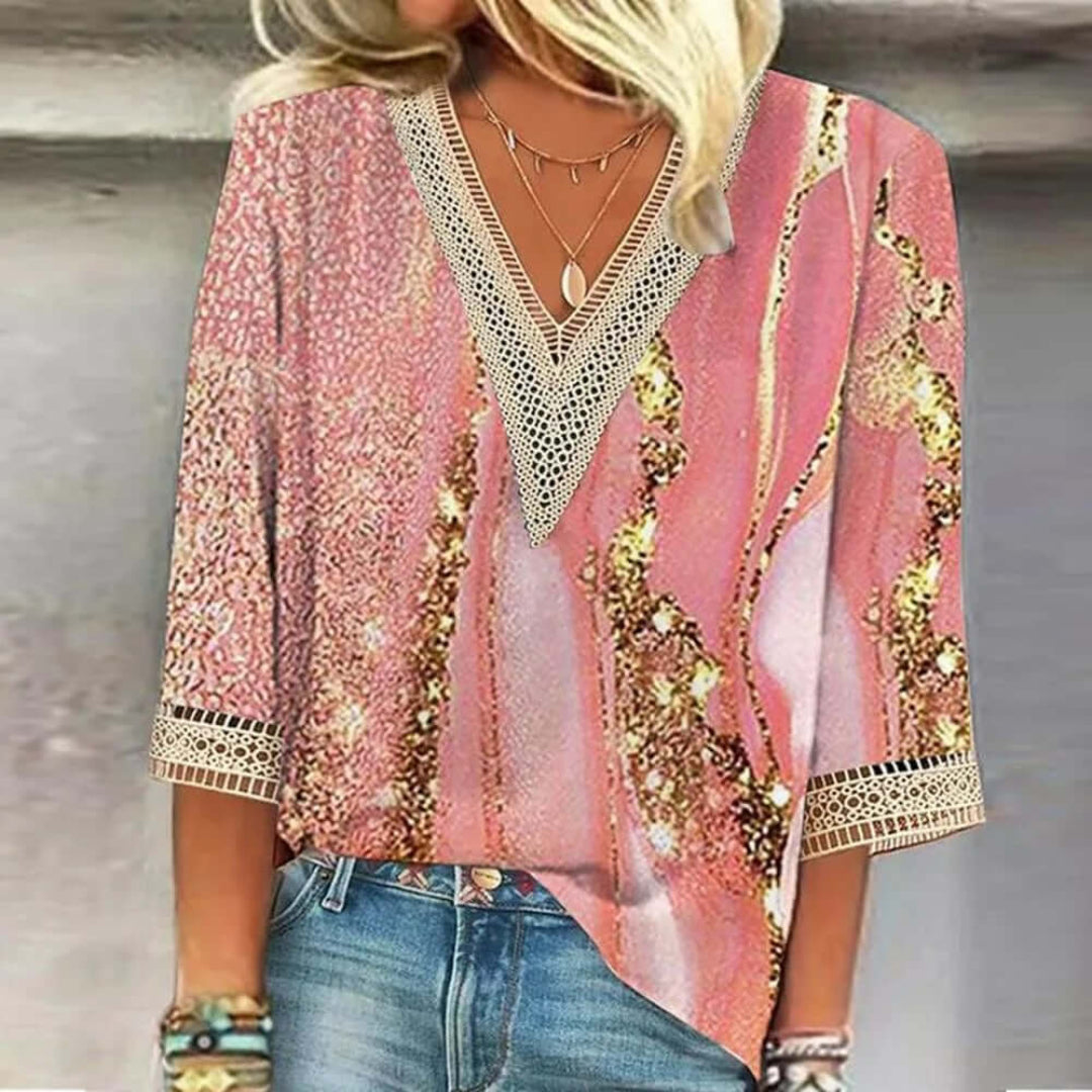 Elegant Women's Ombre Print V-Neck Blouse for All Occasions 0