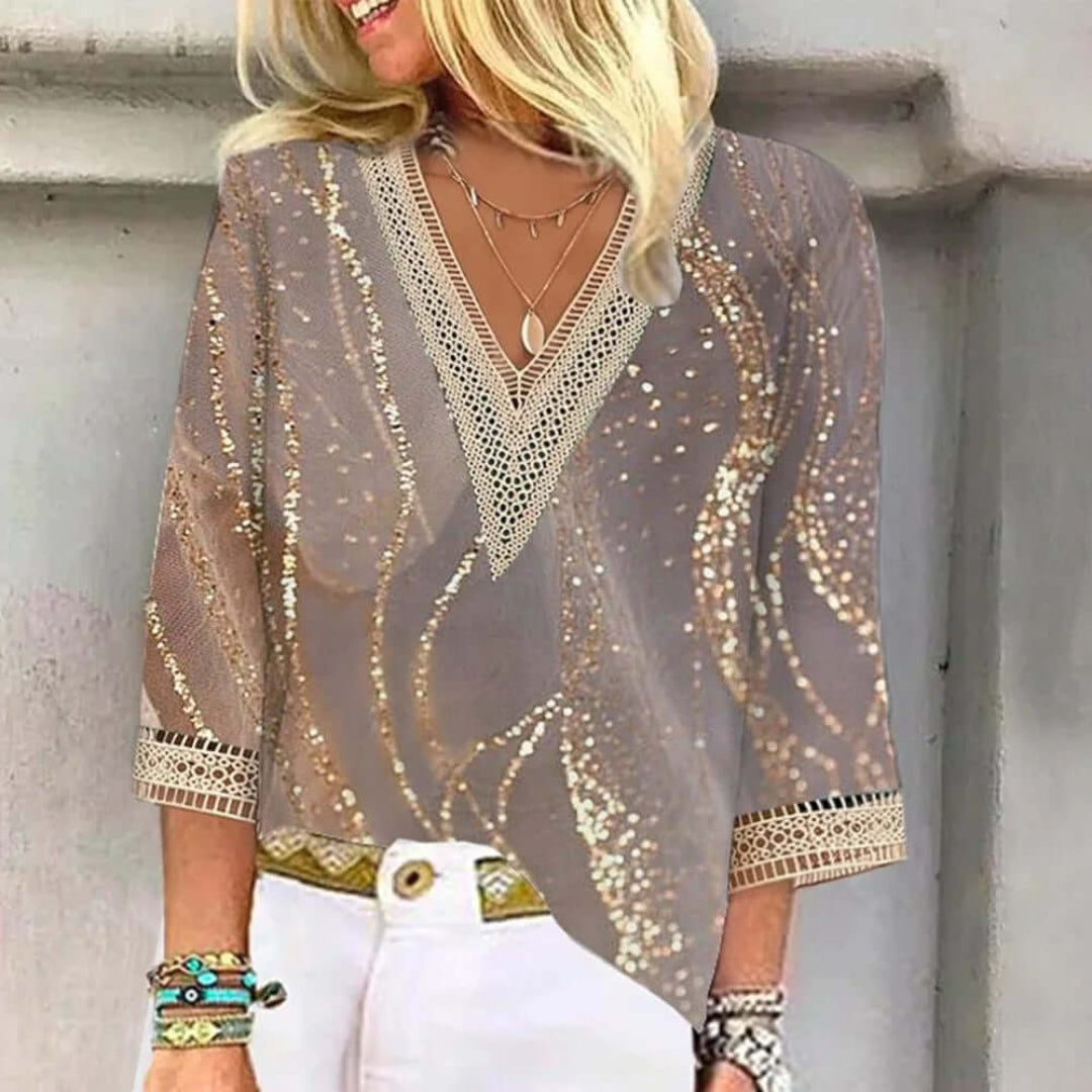 Elegant Women's Ombre Print V-Neck Blouse for All Occasions 1