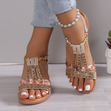 Elegant Women's Sandals - Crystal Embellished Comfort Style 0