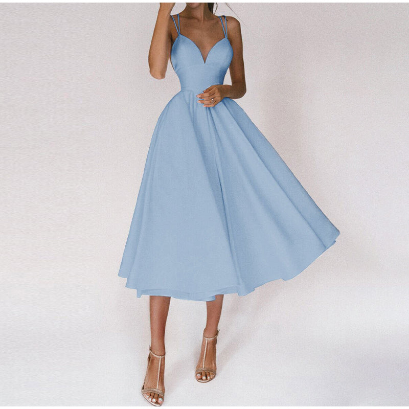 Elegant Women's V-Neck Midi Cocktail Dress - Formal Style 2
