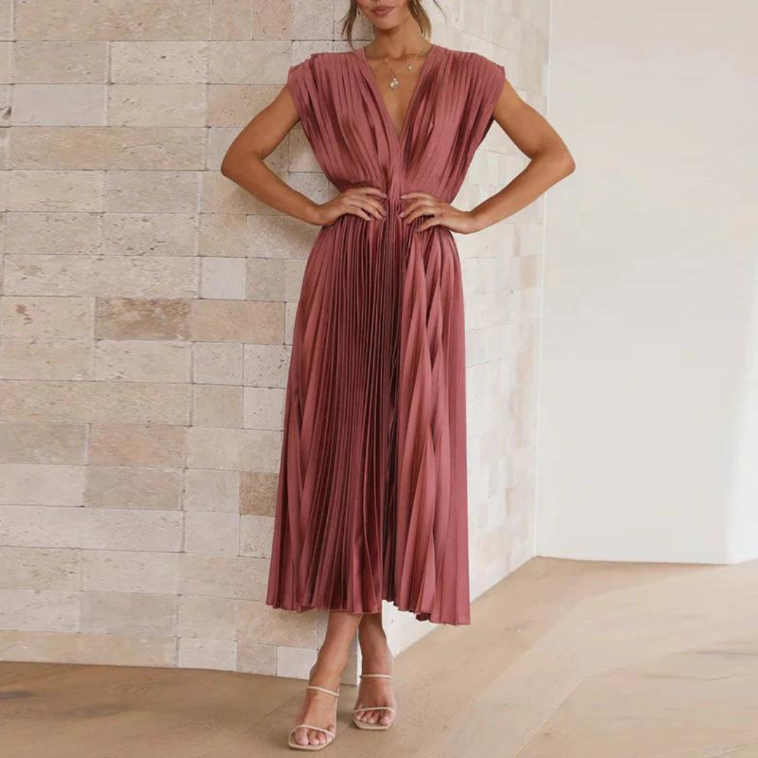 Elegant Women's V-Neck Midi Cocktail Dress for Special Occasions 2