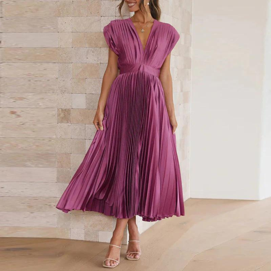 Elegant Women's V-Neck Midi Cocktail Dress for Special Occasions 4