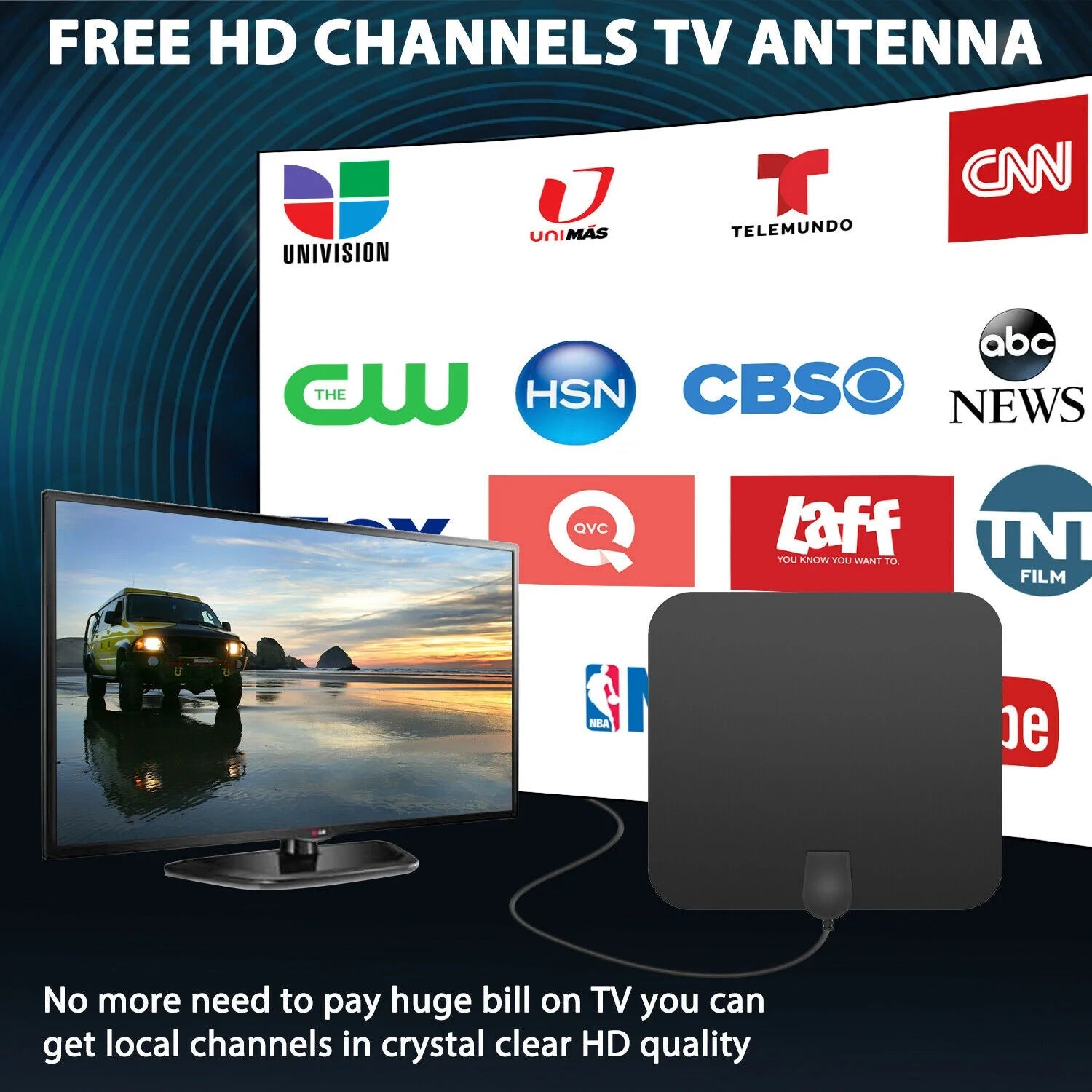 Indoor HDTV Antenna with 300-Mile Range and Signal Booster – 4K HD Channels 6