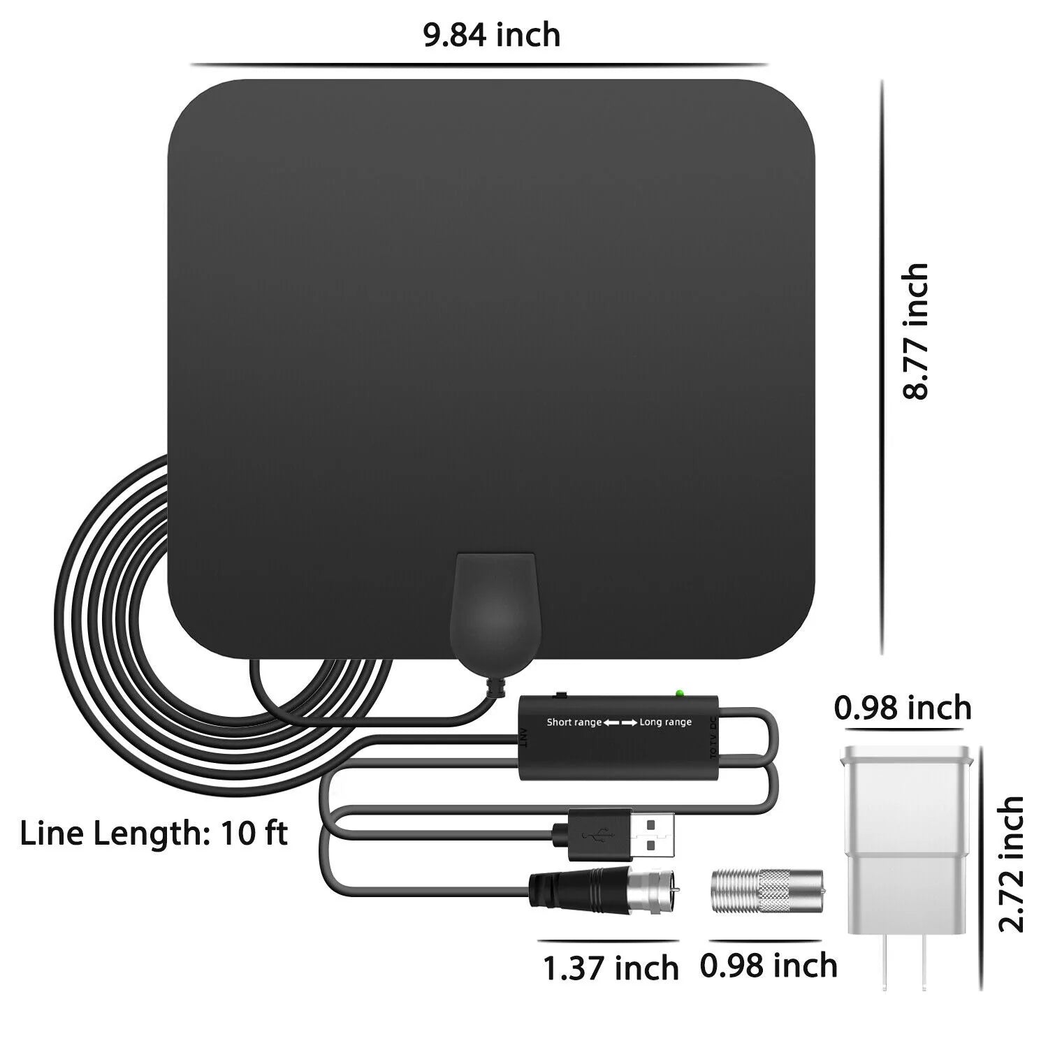 Indoor HDTV Antenna with 300-Mile Range and Signal Booster – 4K HD Channels 7