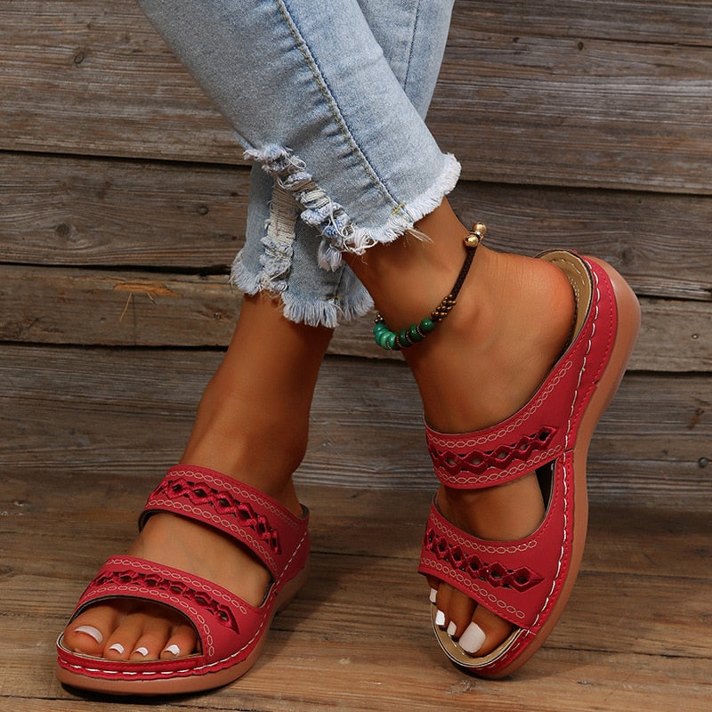 Stylish Ladies Flat Sandals - Black, White, Tan Options 0