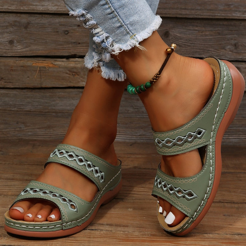 Stylish Ladies Flat Sandals - Black, White, Tan Options 3