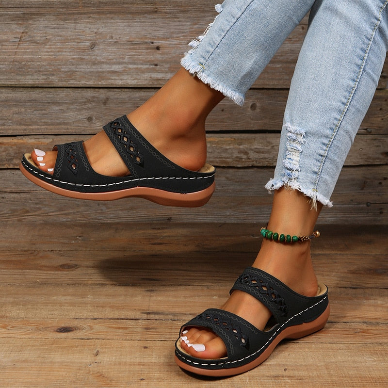 Stylish Ladies Flat Sandals - Black, White, Tan Options 4