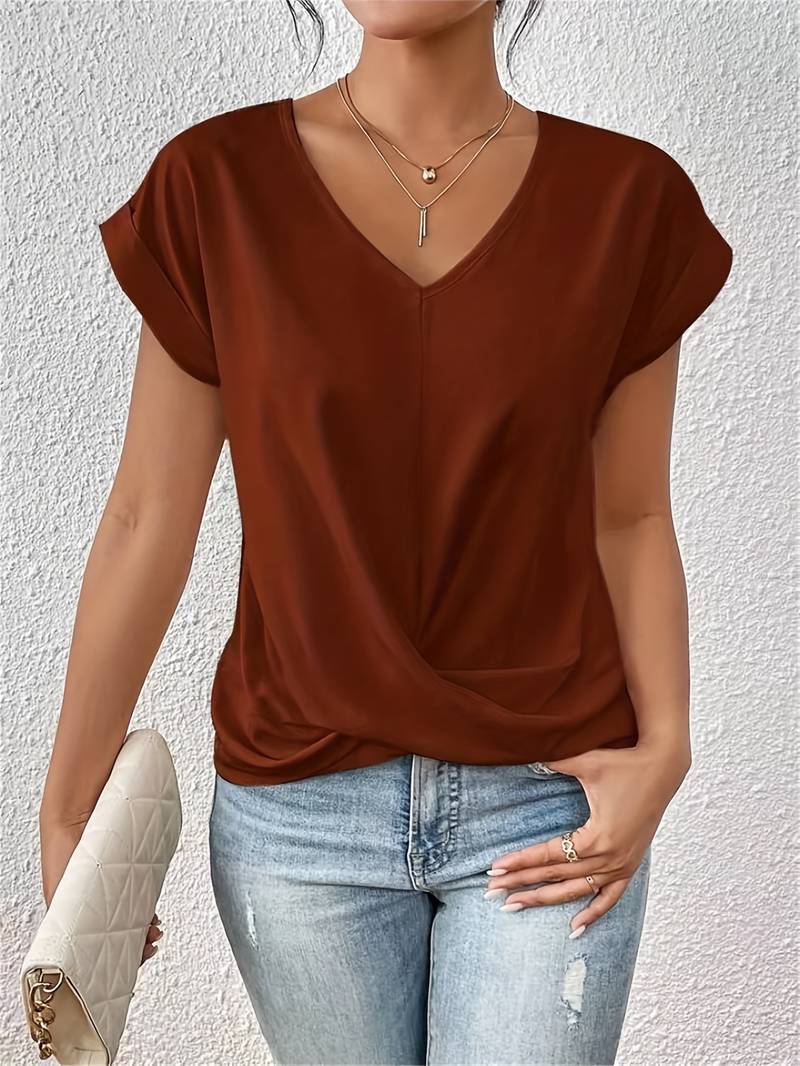Stylish Women's Blouse with V-Neck & Twisting Detail 1