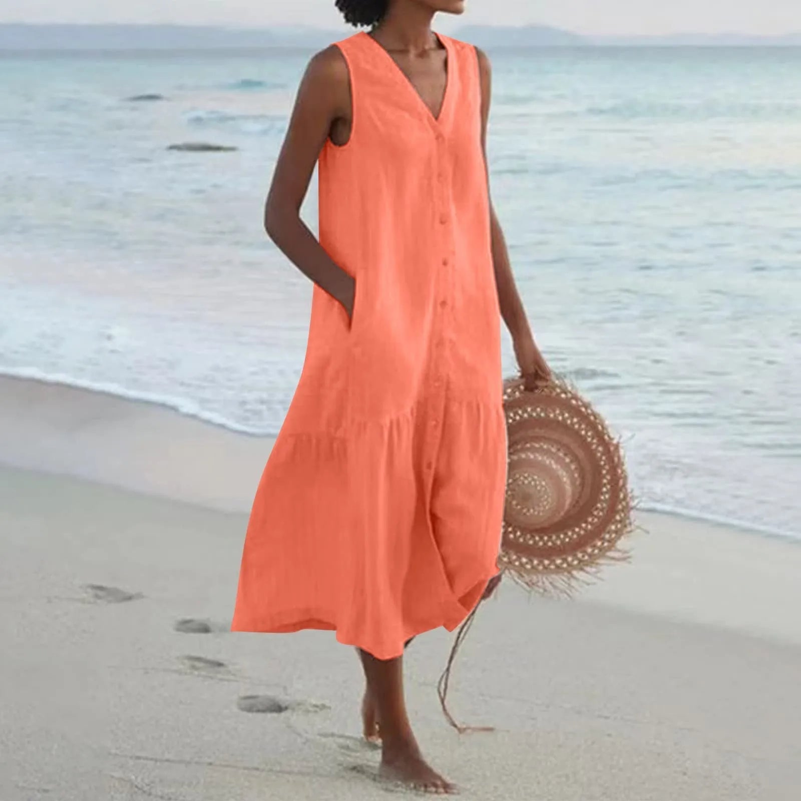 Stylish Women's Midi Summer Dress with Button Detail 3
