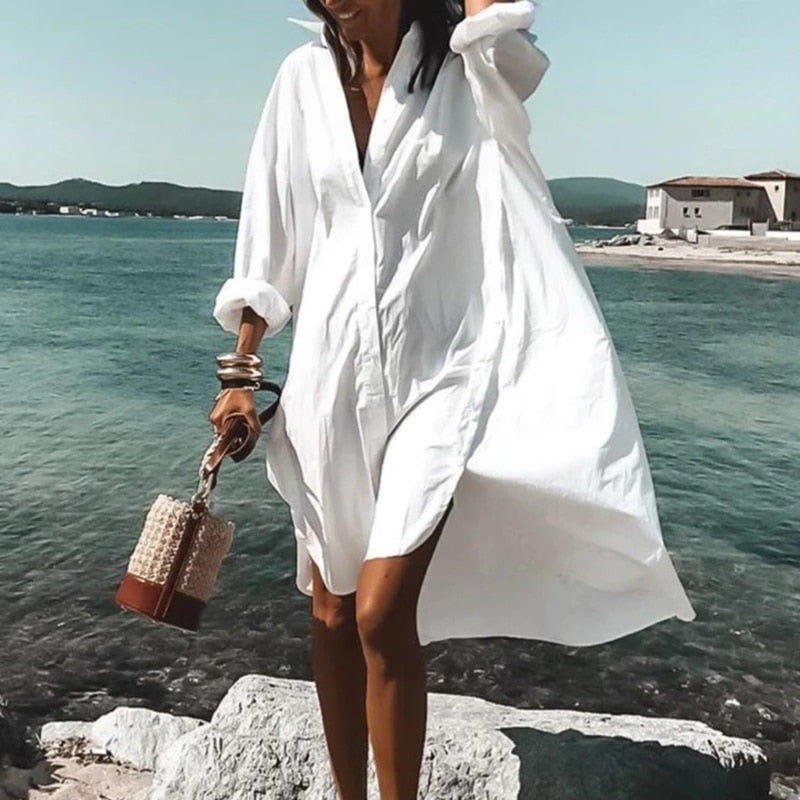 Women's Mini Blouse Dress White 0