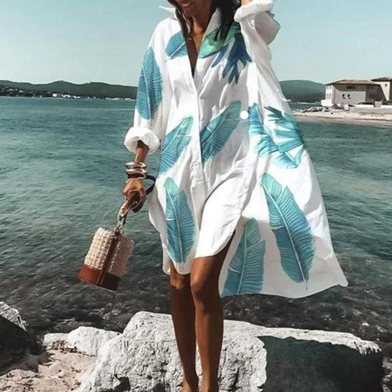 Women's Mini Blouse Dress White 1