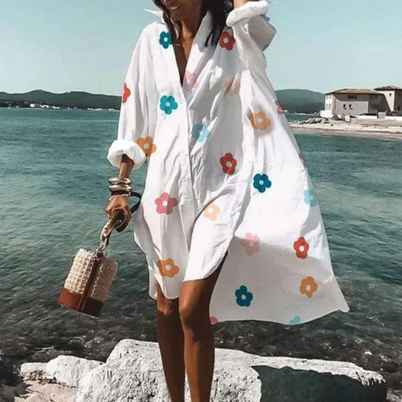 Women's Mini Blouse Dress White 2