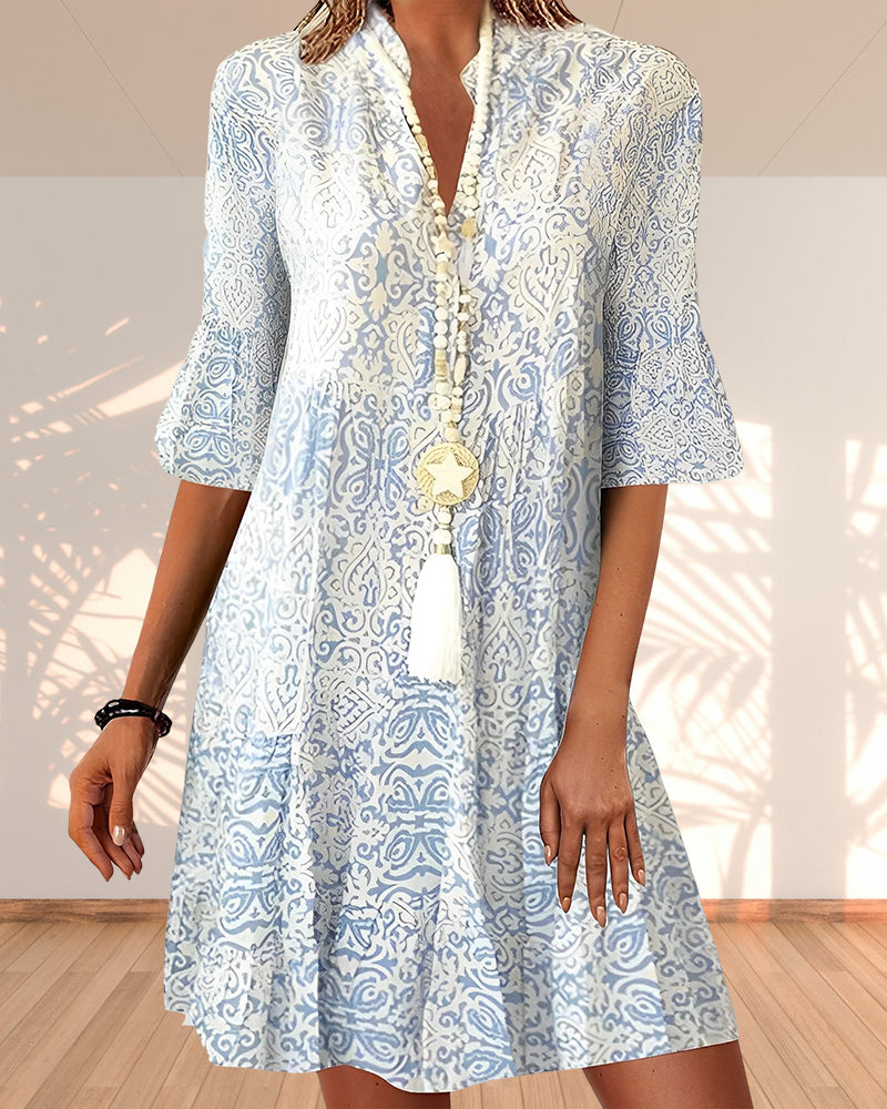 Women's Mini Dress Blue Half-Length Sleeves - Elegant Summer Dress for Formal and Casual Occasions 0
