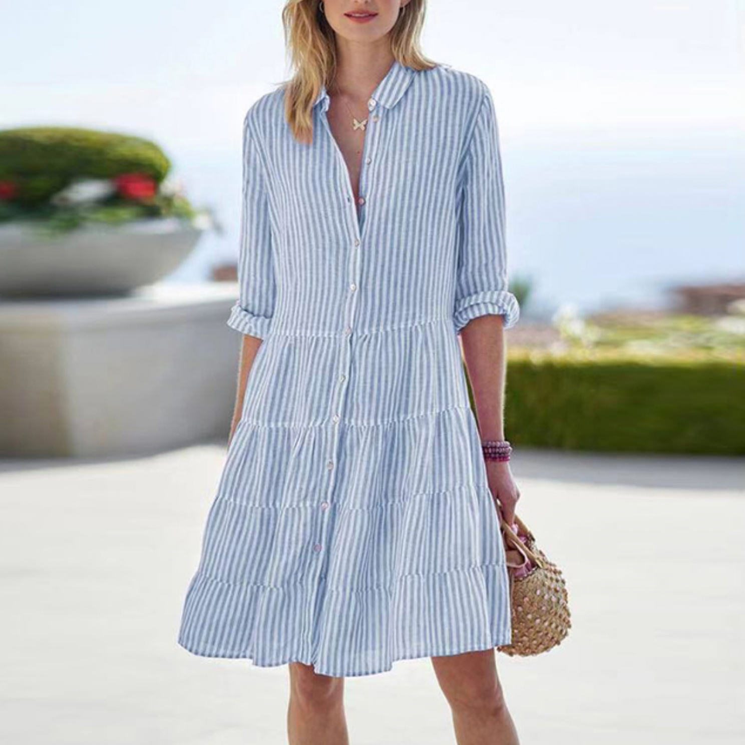 Women's Striped Mini Dress Summer 3/4 Sleeve 4