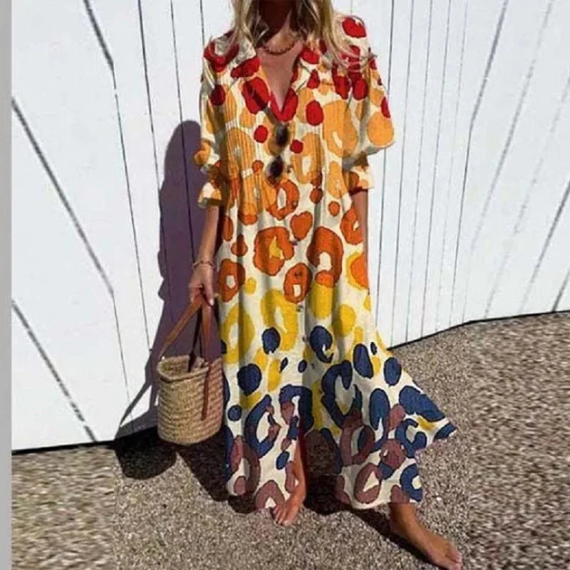 Womens Boho Maxi Dress with V-Neck for Summer Elegance 1