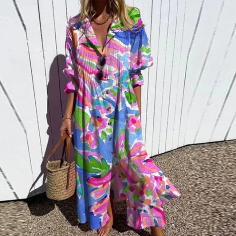 Womens Boho Maxi Dress with V-Neck for Summer Elegance 2