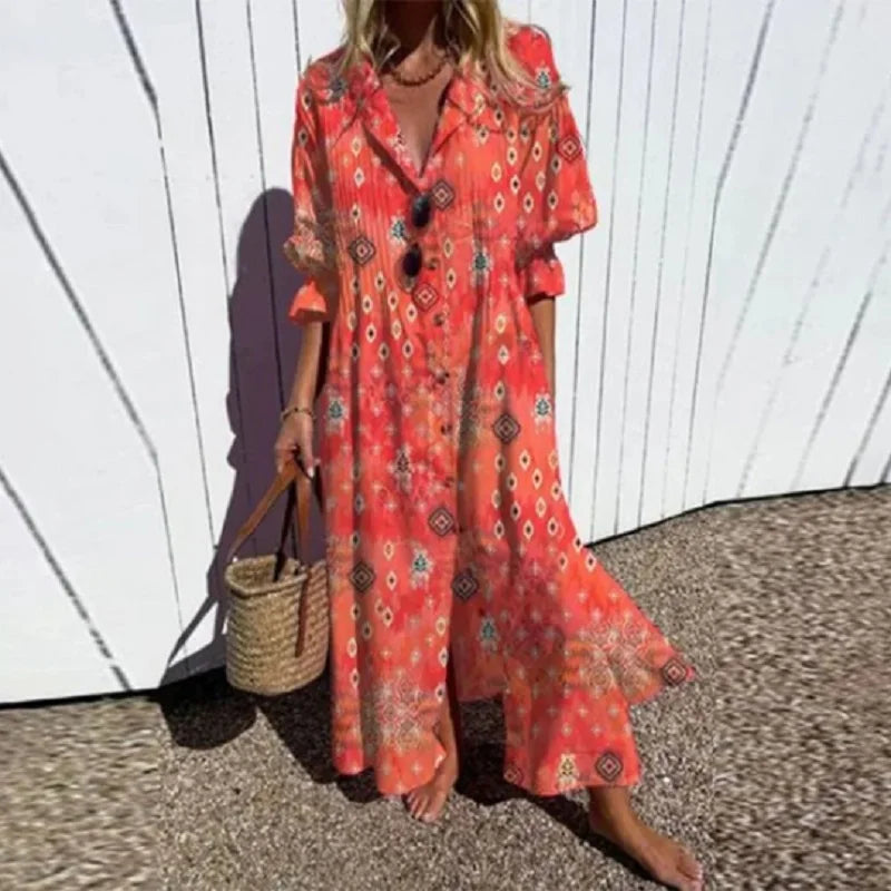 Womens Boho Maxi Dress with V-Neck for Summer Elegance 3