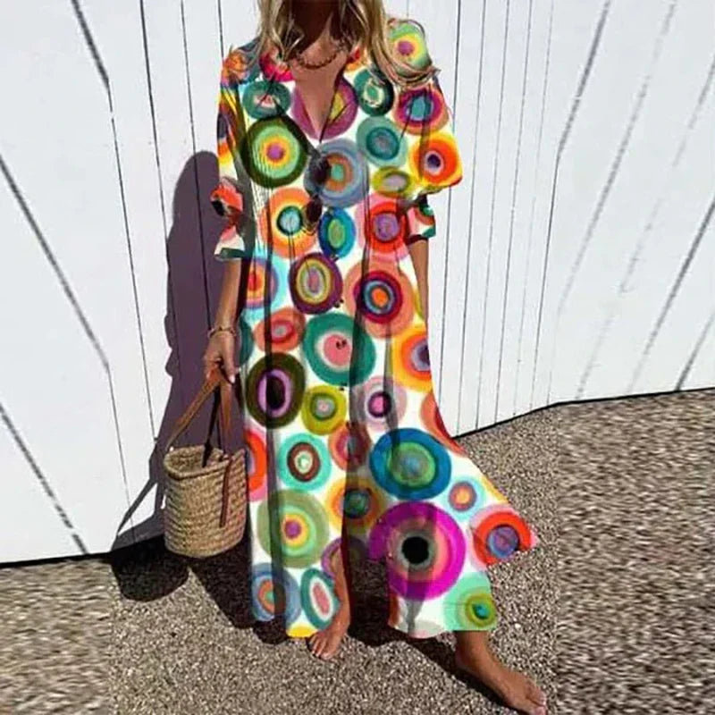 Womens Boho Maxi Dress with V-Neck for Summer Elegance 5