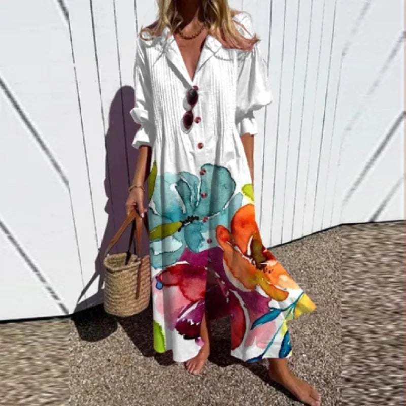Womens Boho Maxi Dress with V-Neck for Summer Elegance 6